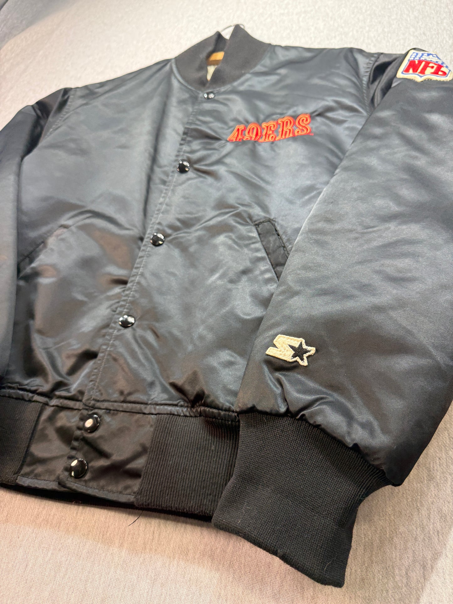 80s/90s ChalkLine Satin 49ers jacket black with that Rare bold SF logo on the back