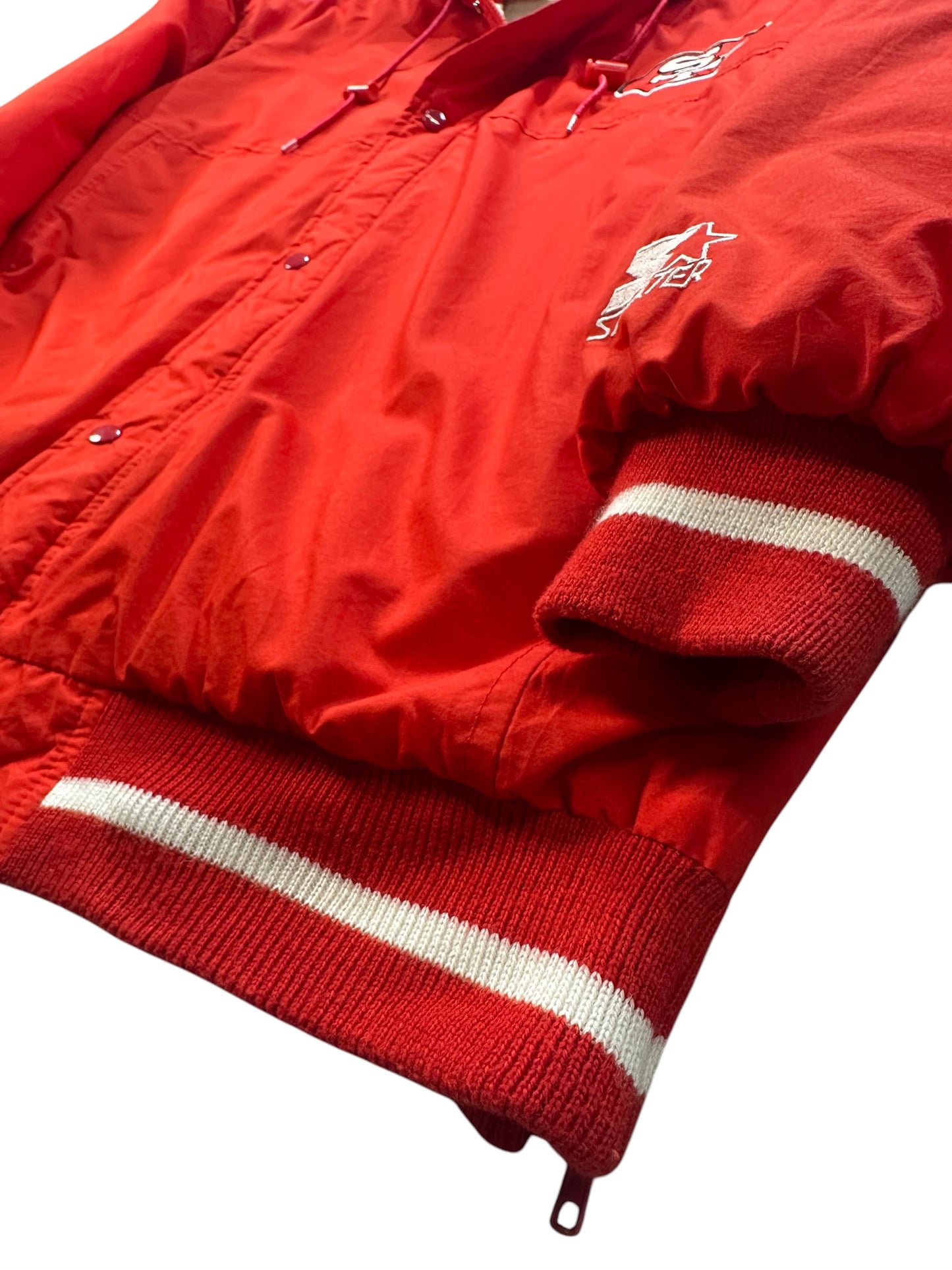 Vintage 90s San Francisco 49ers Starter Jacket XL Red Gold Hooded NFL USA