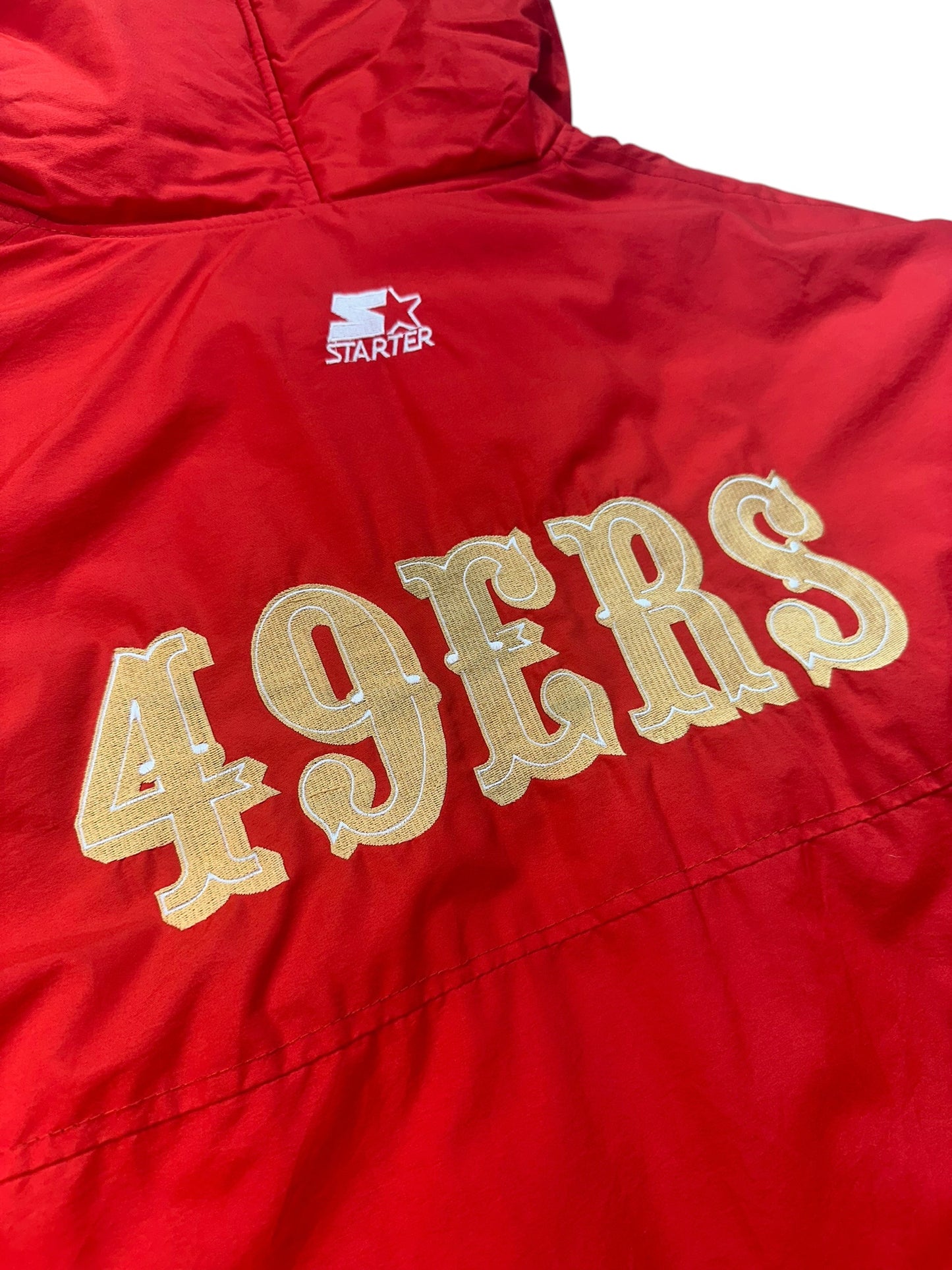 Vintage 90s San Francisco 49ers Starter Jacket XL Red Gold Hooded NFL USA