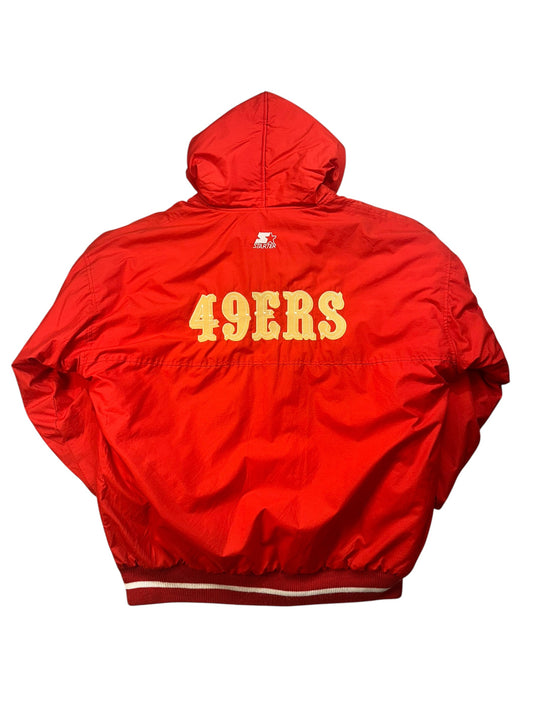 Vintage 90s San Francisco 49ers Starter Jacket XL Red Gold Hooded NFL USA