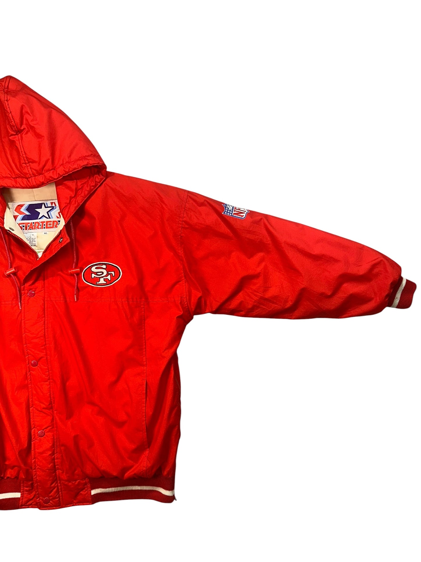Vintage 90s San Francisco 49ers Starter Jacket XL Red Gold Hooded NFL USA