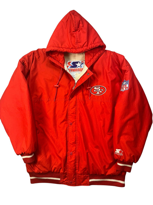 Vintage 90s San Francisco 49ers Starter Jacket XL Red Gold Hooded NFL USA