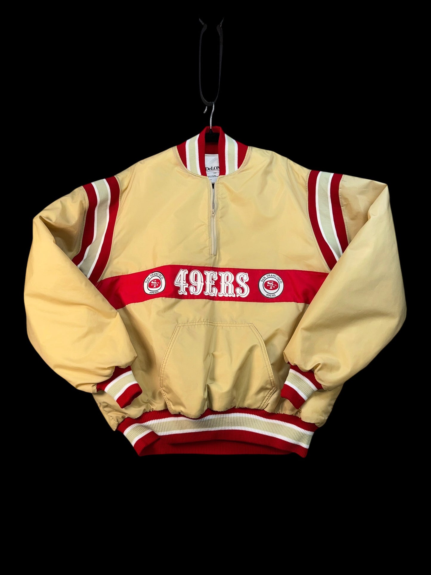 Vintage 90s DeLONG San Francisco 49ers Gold Satin Jacket Pullover Large NFL