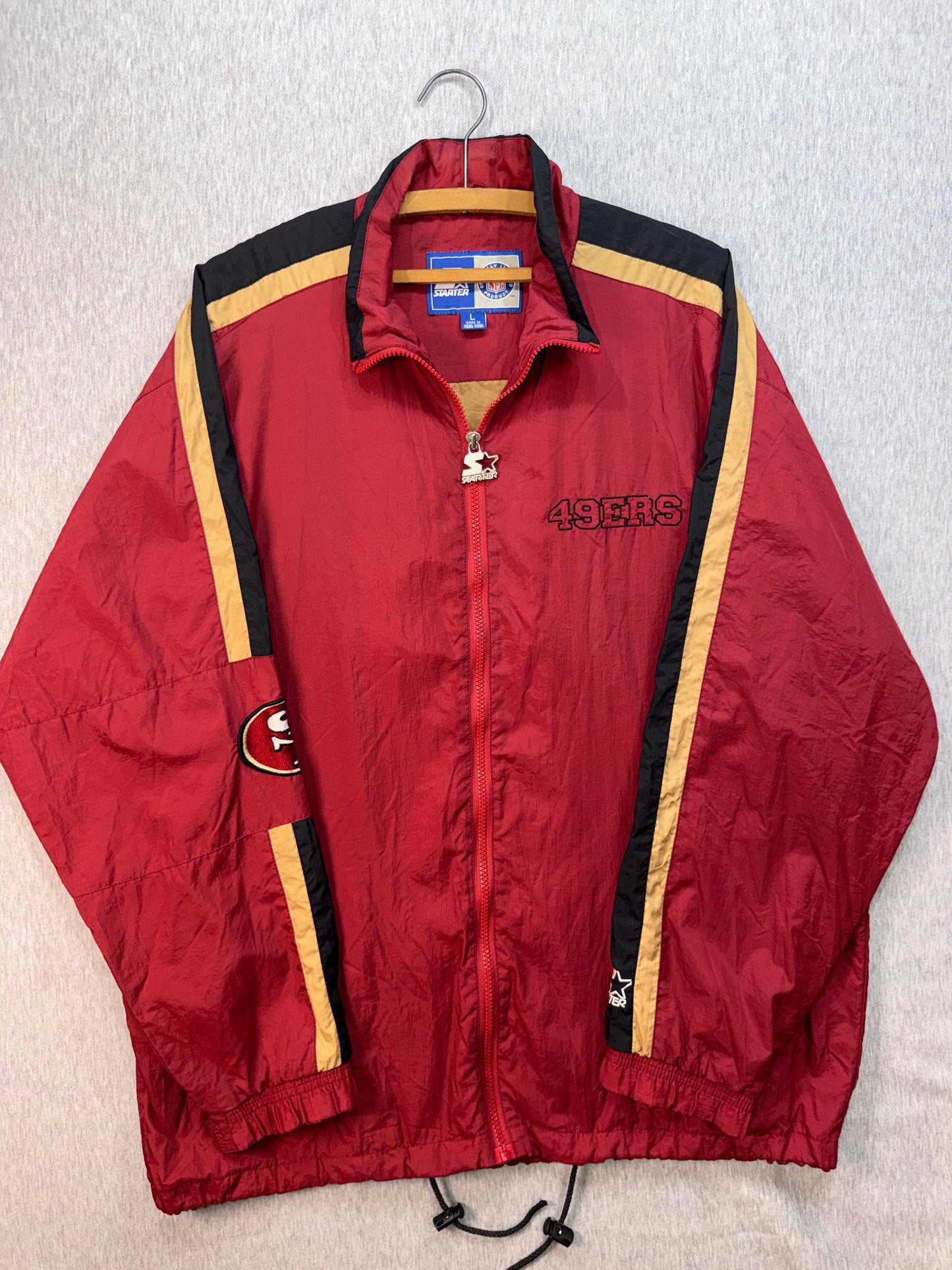 Vintage 90s San Francisco 49ers Starter Jacket Red Gold Black NFL Full Zip L
