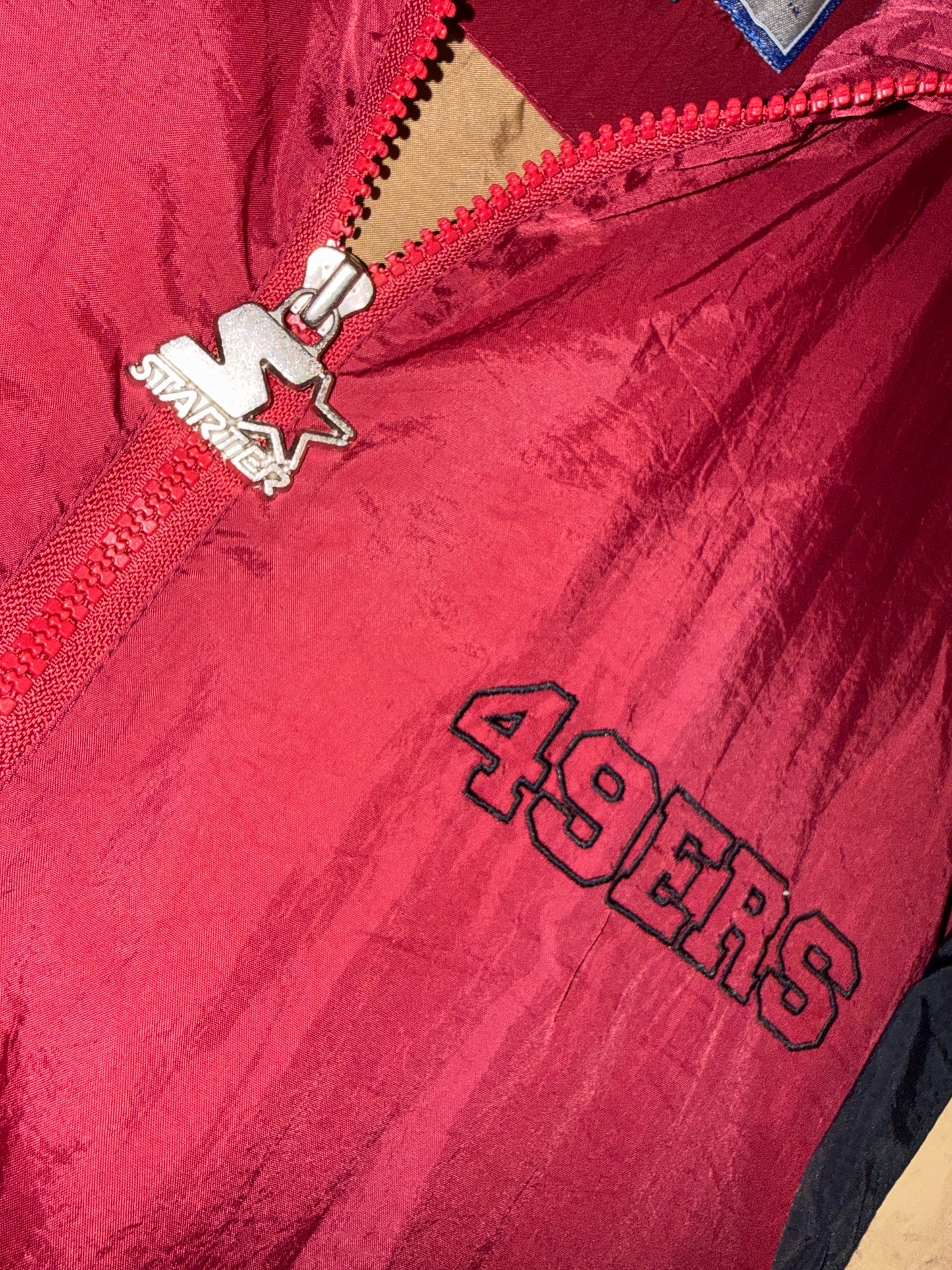 Vintage 90s San Francisco 49ers Starter Jacket Red Gold Black NFL Full Zip L