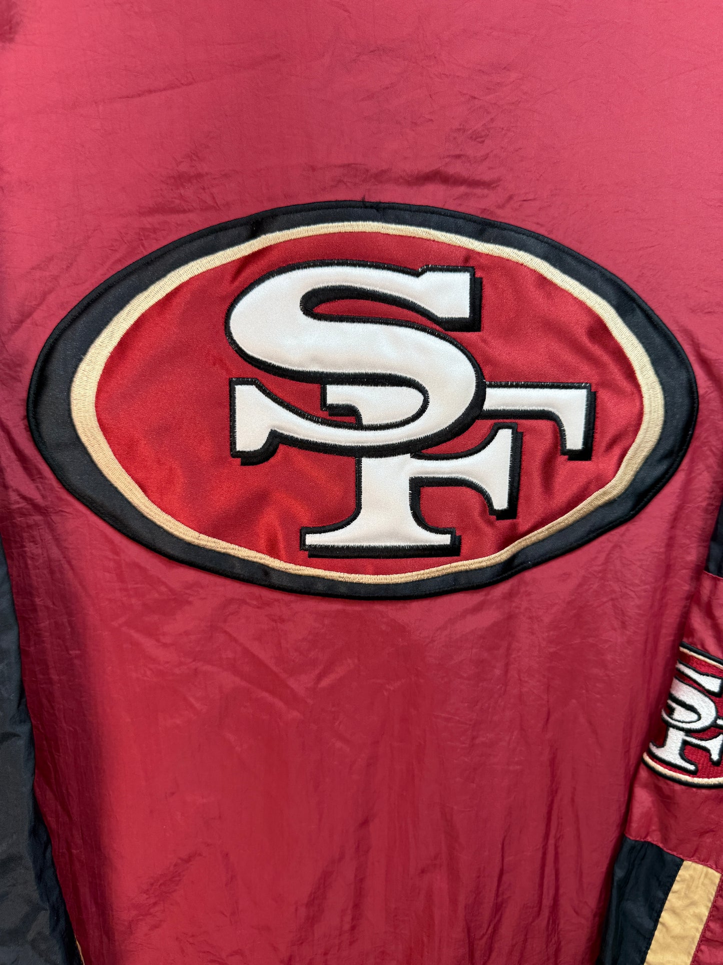 Vintage 90s San Francisco 49ers Starter Jacket Red Gold Black NFL Full Zip L