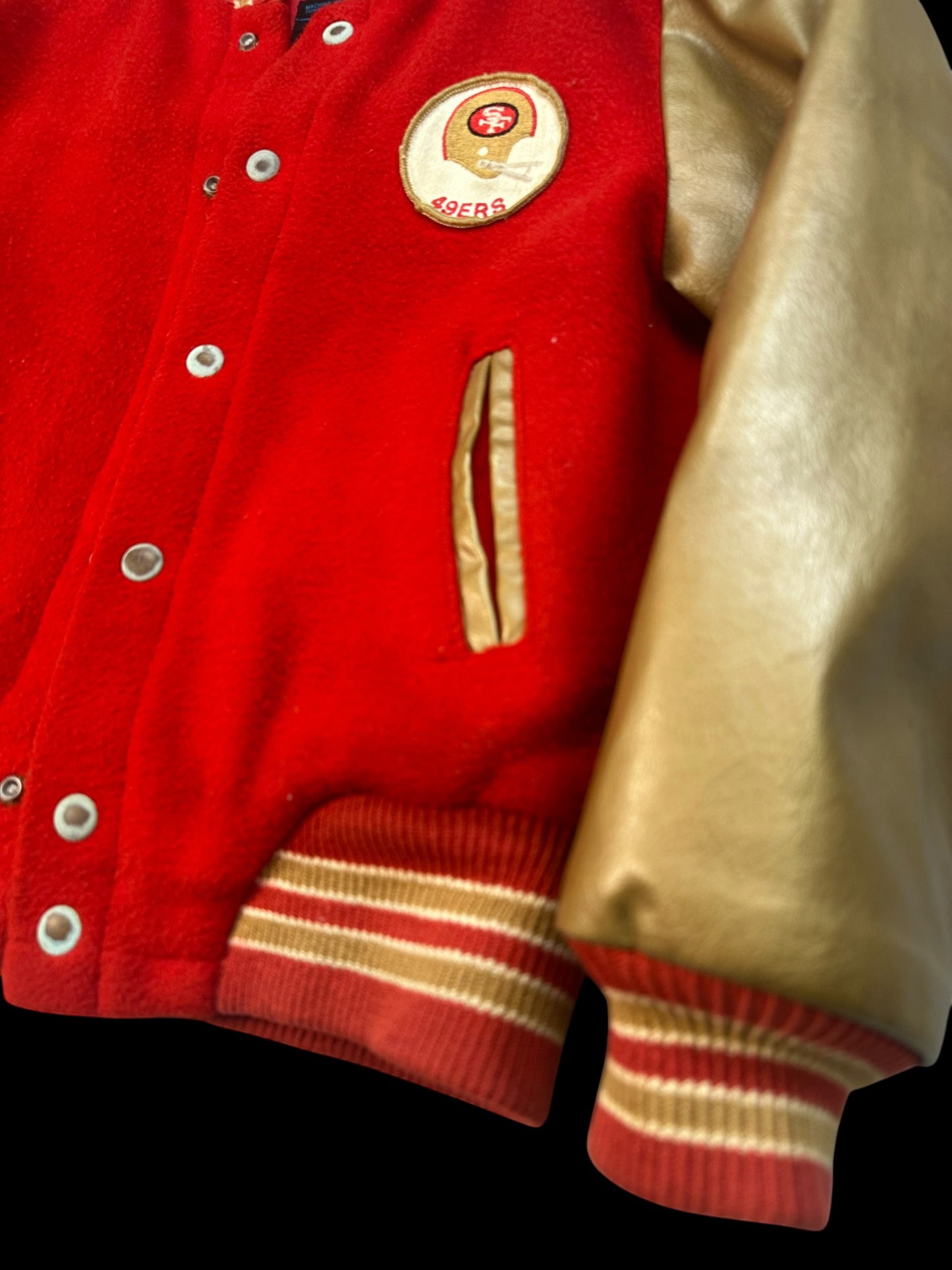 Vintage 49ers Jacket Boys Size 12 Sears NFL Red Gold Leather Sleeves Varsity