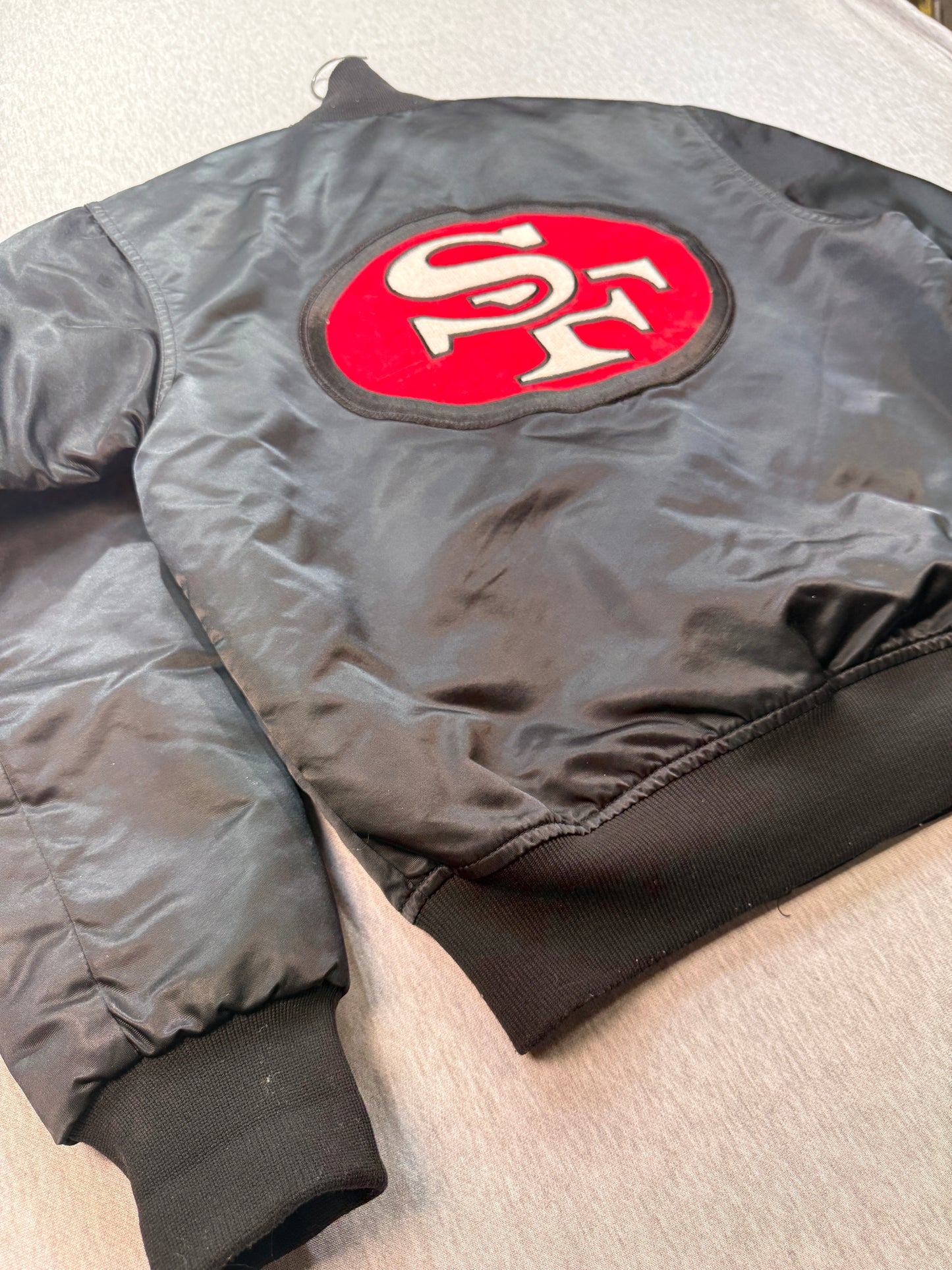80s/90s ChalkLine Satin 49ers jacket black with that Rare bold SF logo on the back