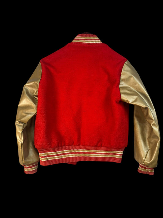 Vintage 49ers Jacket Boys Size 12 Sears NFL Red Gold Leather Sleeves Varsity